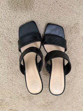 Vince Camuto Black Quilted Double-Strap Heels